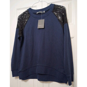 89th & Madison Navy Pullover Sweatshirt Women’s Medium NWT Lace Shoulders